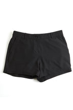 black chino shorts on a white background. Women's deck shorts. Yachtwear, workwear