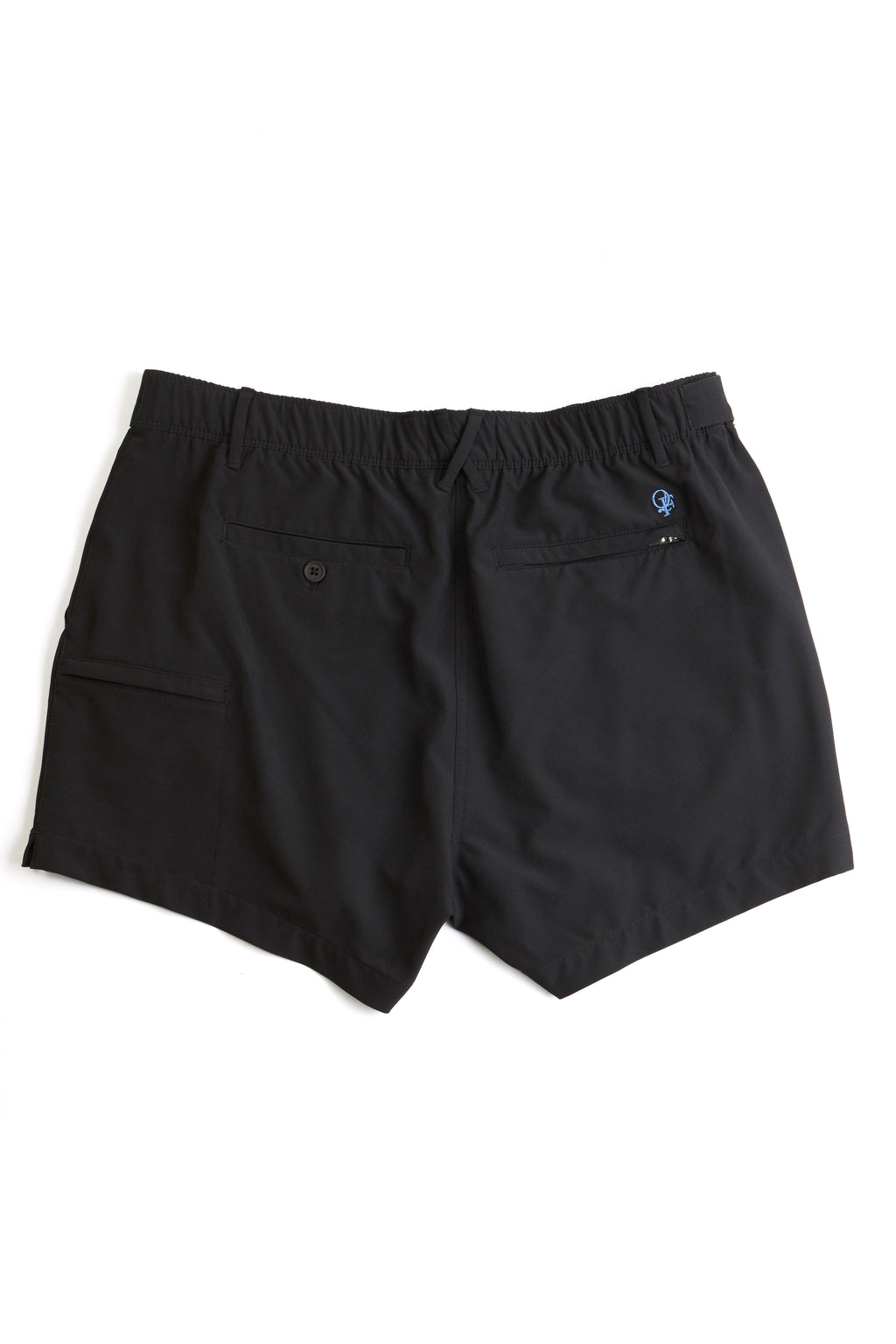 black chino shorts on a white background. Women's deck shorts. Yachtwear, workwear