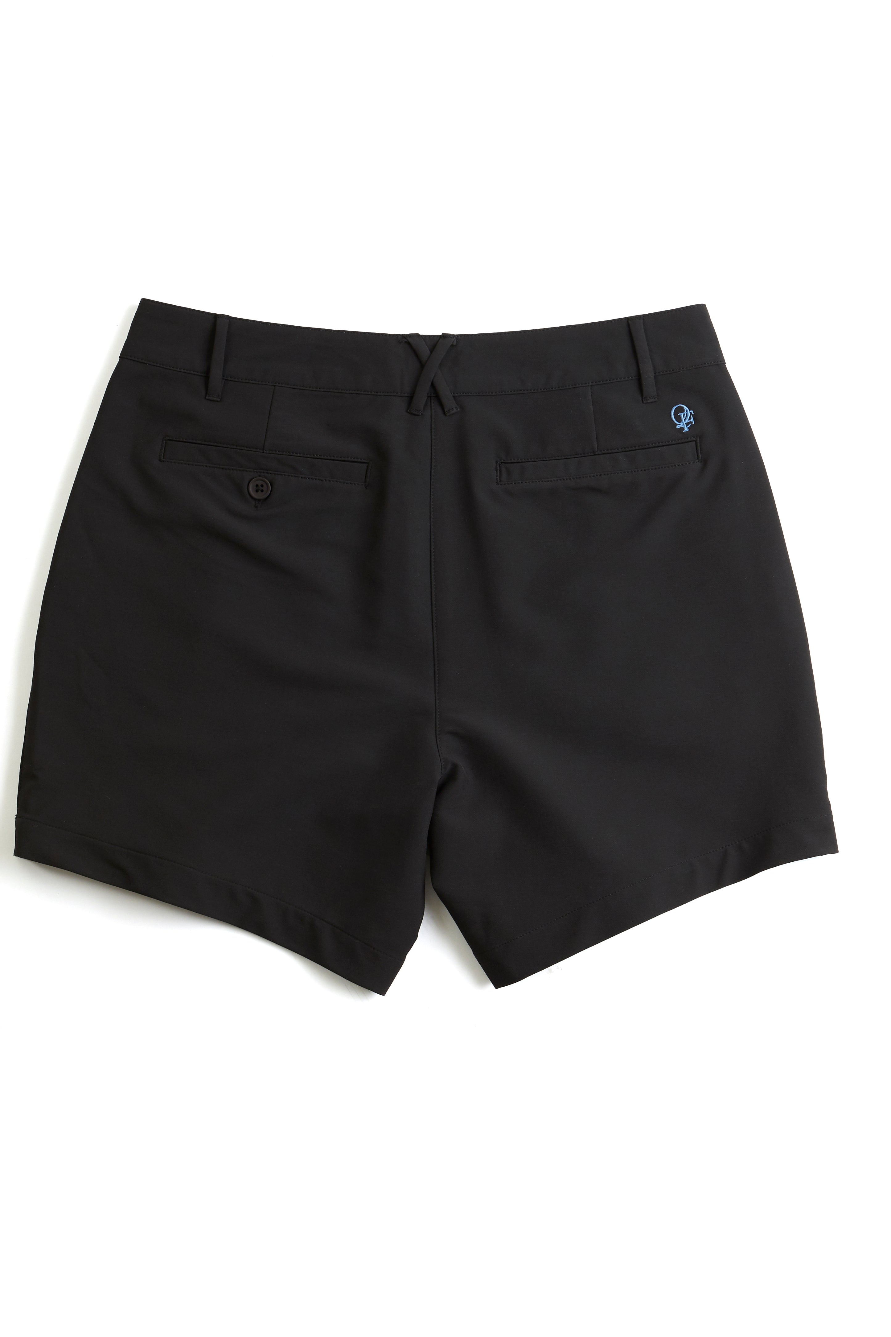 Black chino shorts on a white background. Yachtwear. Women's deck shorts. 