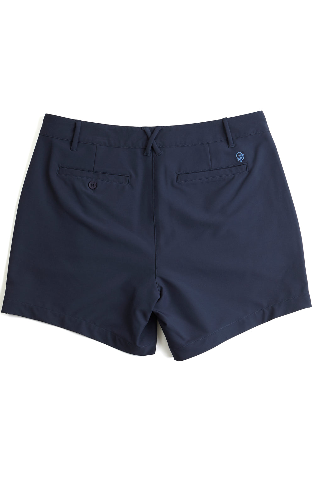 Navy blue chino shorts on a white background. Yachtwear. Women's Deck Shorts. 